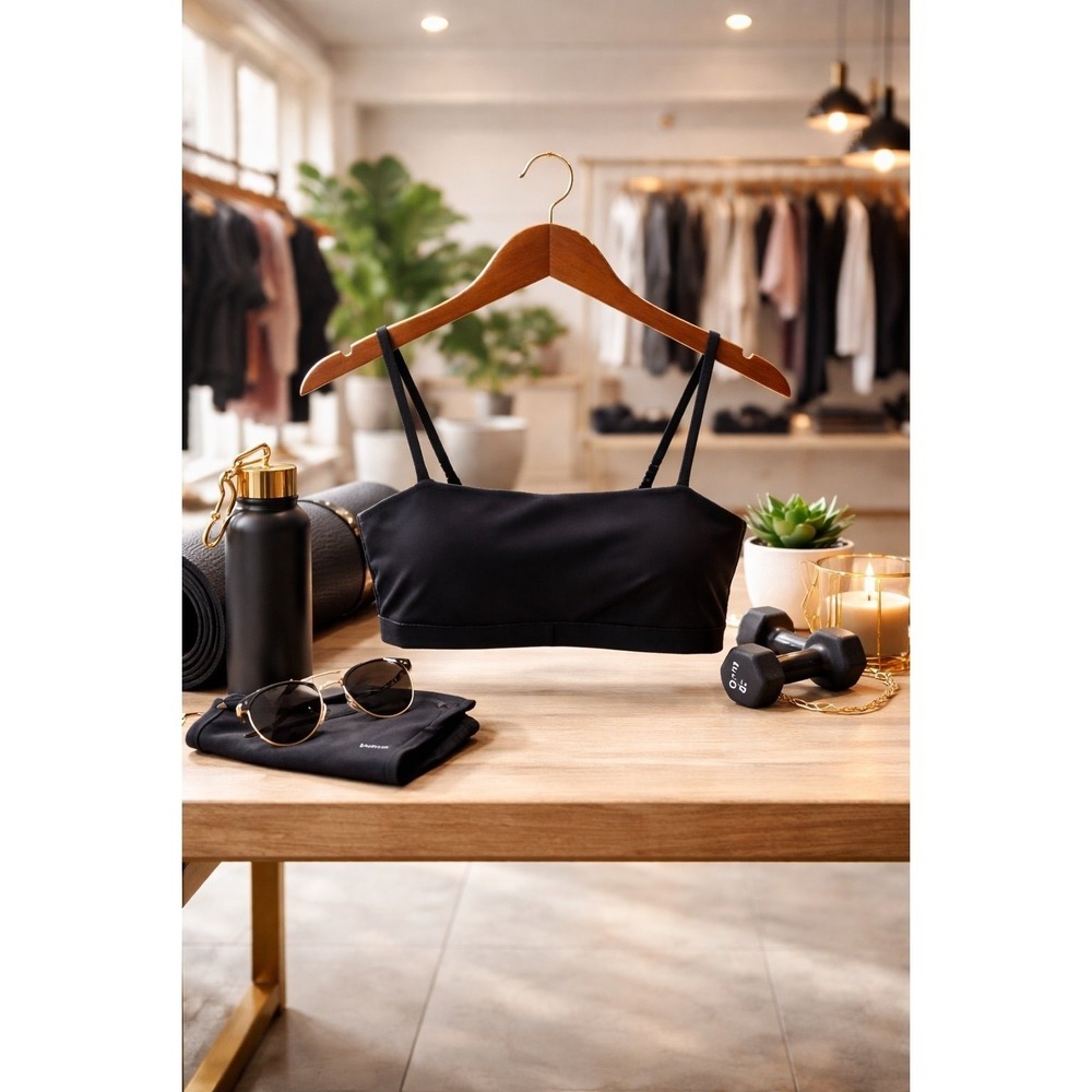 INGIA Black Bandeau Bikini Top XL‎ Stretch Minimal Swim Bralette Strap